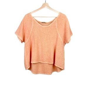Meo Meli Italy Linen Blend Orange Oversized Slouchy Woven Boho Top